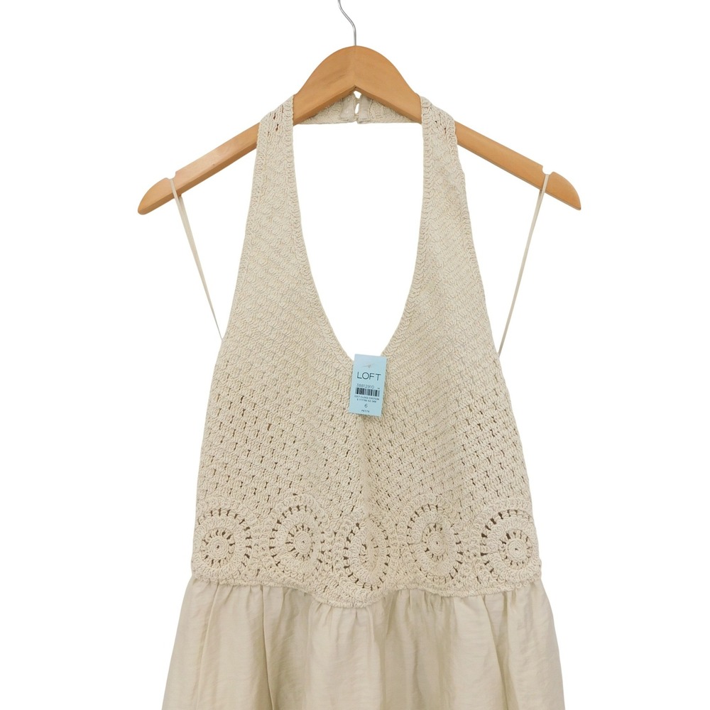 LOFT Crochet Halter Midi Dress Polished Stone Beige 6P Petite NWT 38812910 - Picture 4 of 9